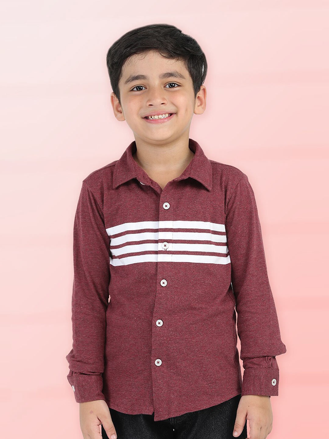 

Purple United Kids Boys Horizontal Striped Cotton Casual Shirt, Burgundy