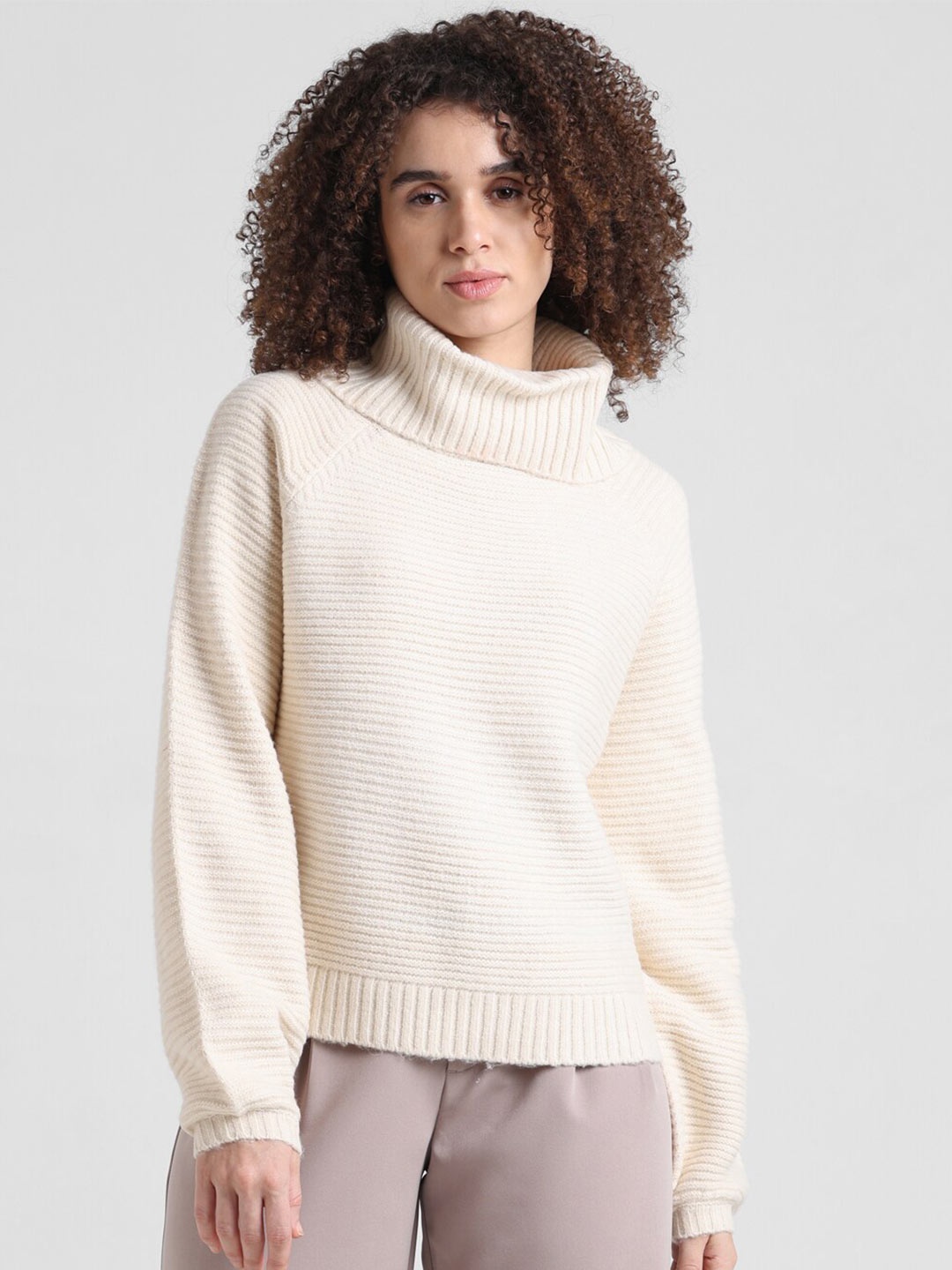 

ONLY Ribbed Turtle Neck Pullover Sweater, Beige