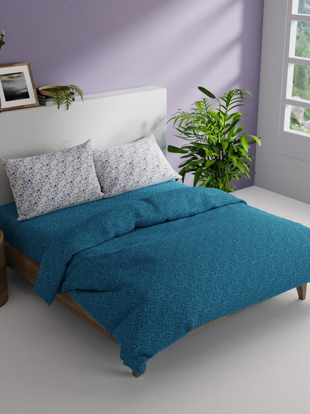 

BIANCA Teal White 4 Pieces Geometric Regular Cotton Double Queen Bedding Set