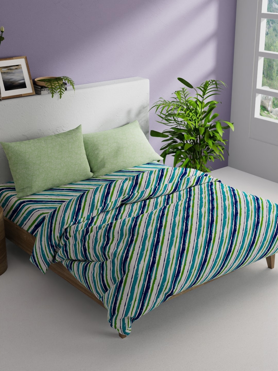 

BIANCA Teal Green 4 Pieces Stripe Regular Cotton Double Queen Bedding Set