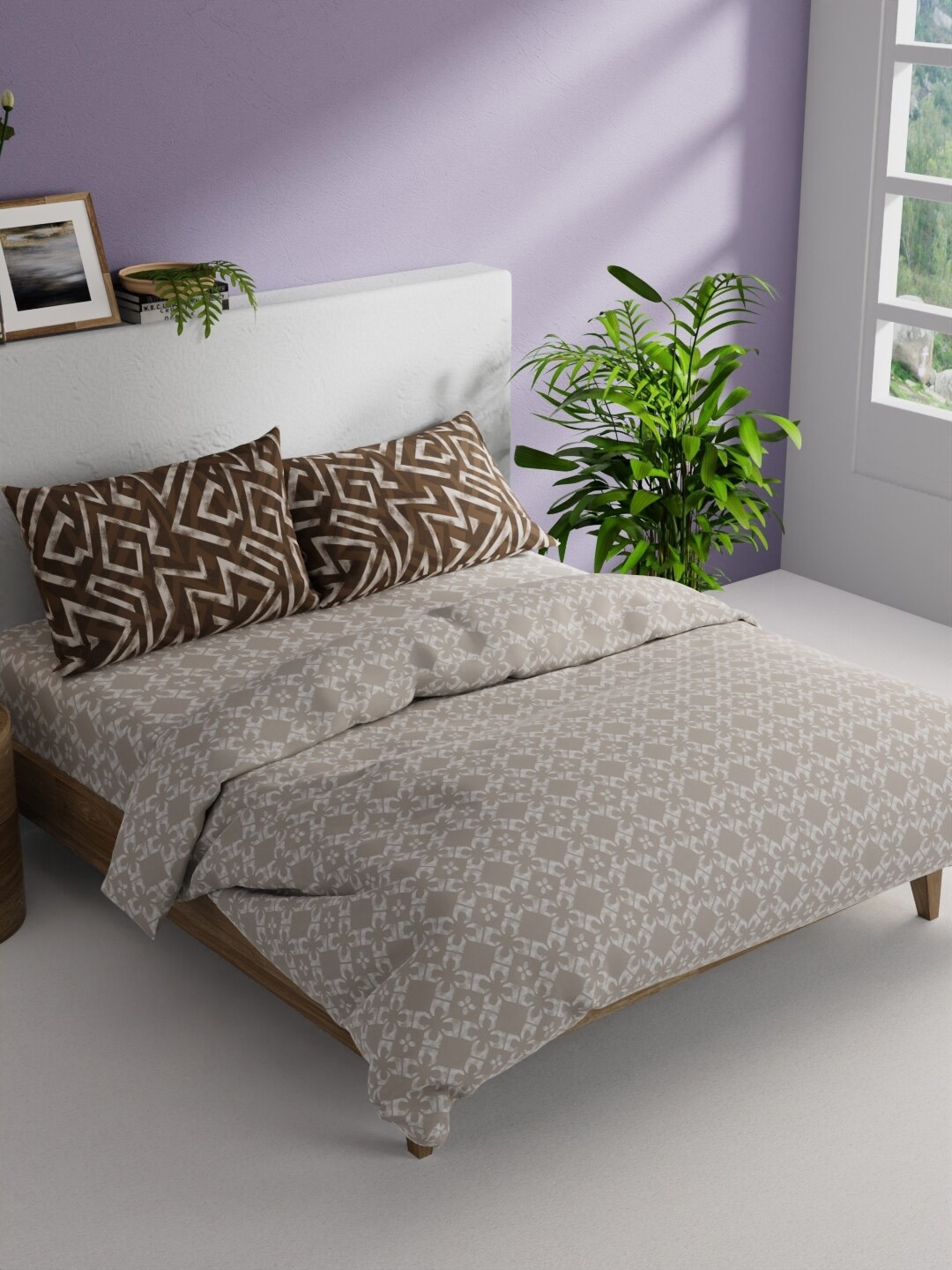

BIANCA Tan Brown 4 Pieces Geometric Regular Cotton Double Queen Bedding Set