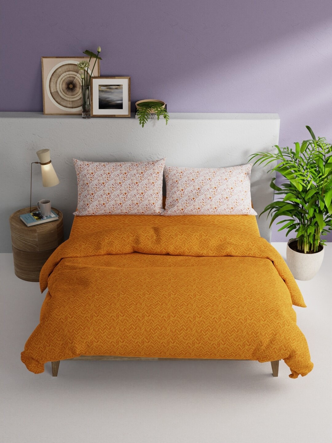 

BIANCA Orange White 4 Pieces Floral Regular Cotton Double Queen Bedding Set