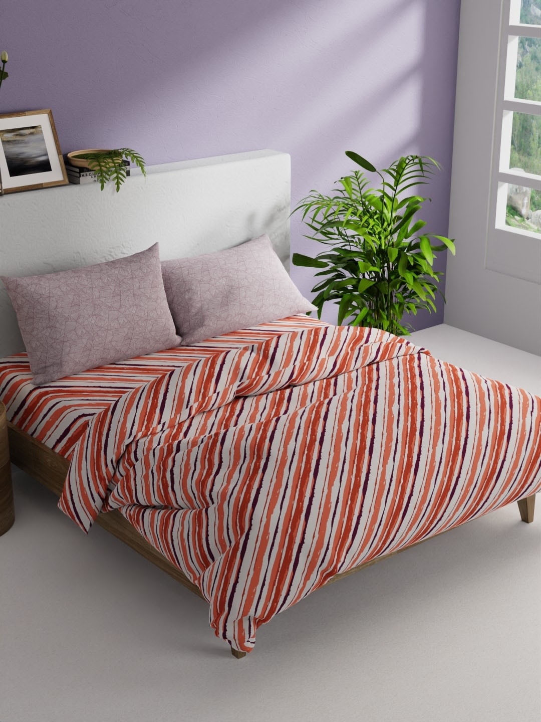 

BIANCA Coral Grey 4 Pieces Stripe Regular Cotton Double Queen Bedding Set