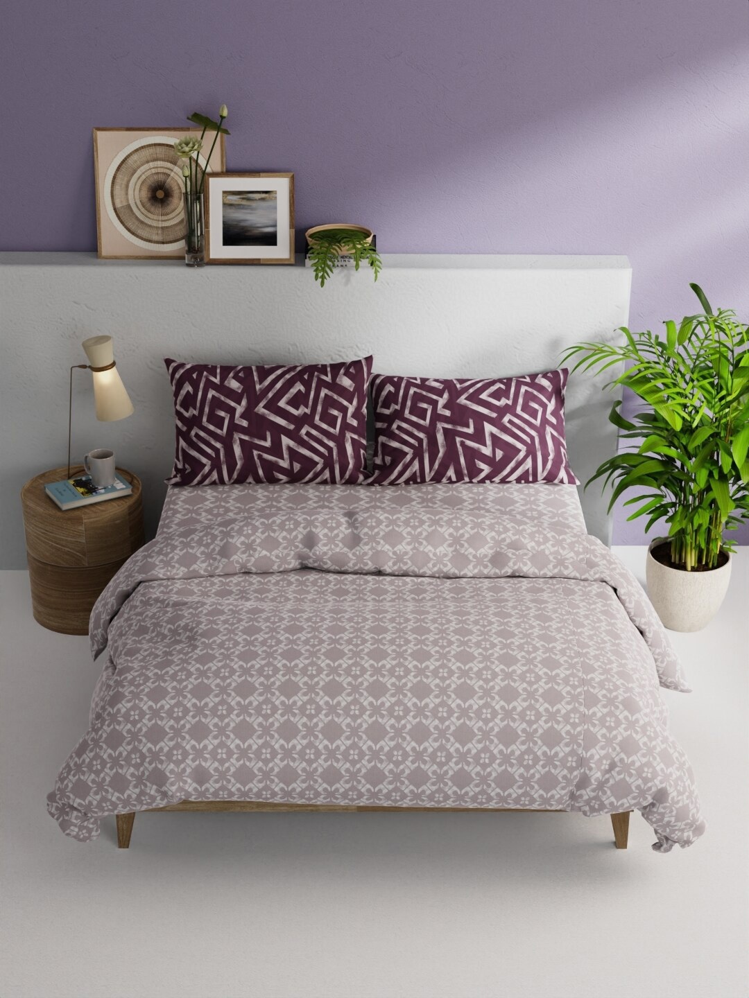 

BIANCA Grey & Lavender Geometric PCotton Double Queen Bedding Set