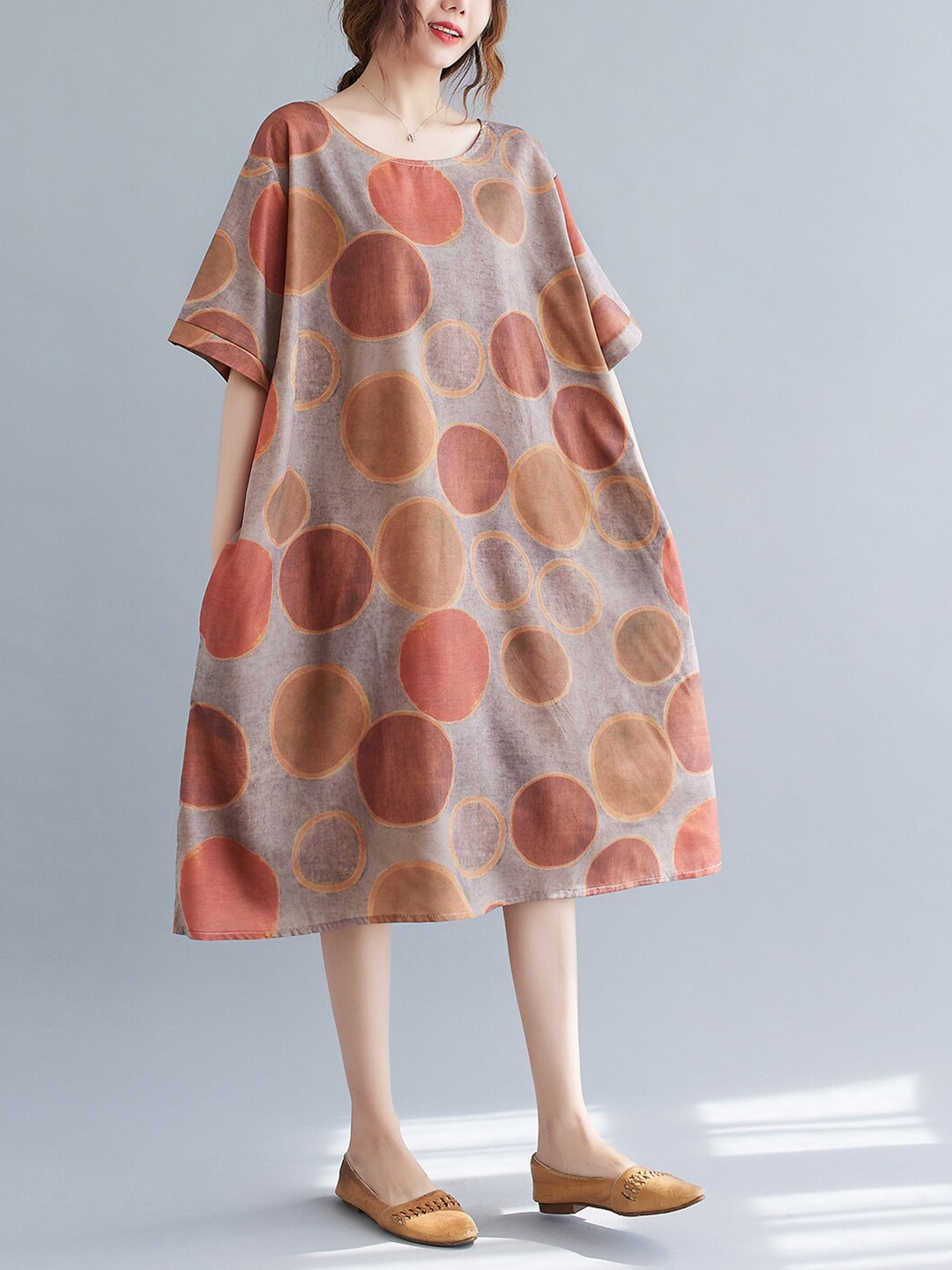 

JC Mode Coffee Brown Print A-Line Dress