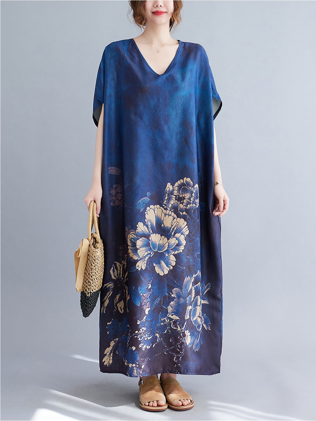 

JC Mode Floral Printed Extended Sleeves Maxi Dress, Blue