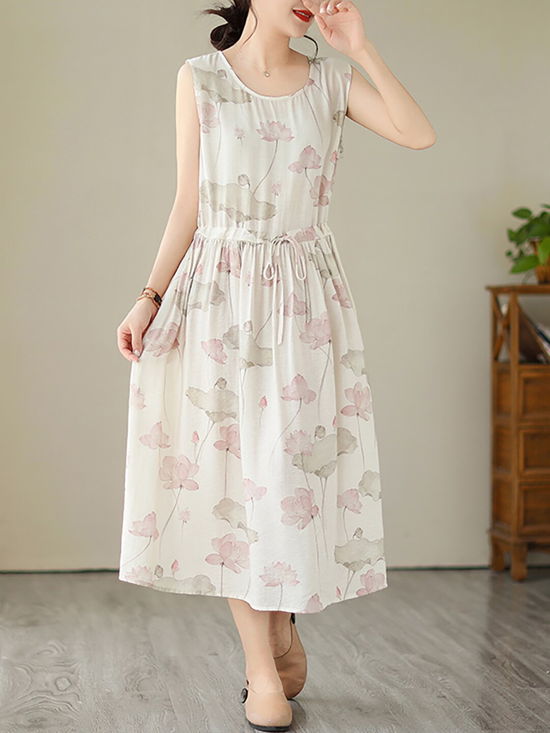 

JC Mode Floral Print Fit & Flare Midi Dress, White