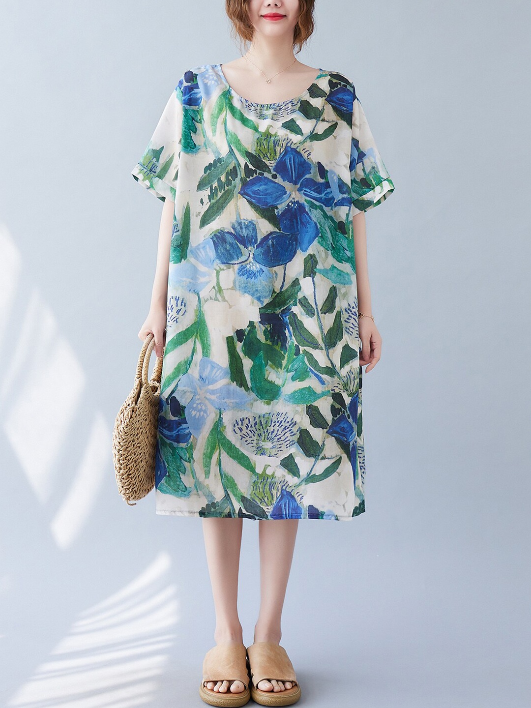 

JC Mode Floral Printed Oversized A-Line Dress, Blue