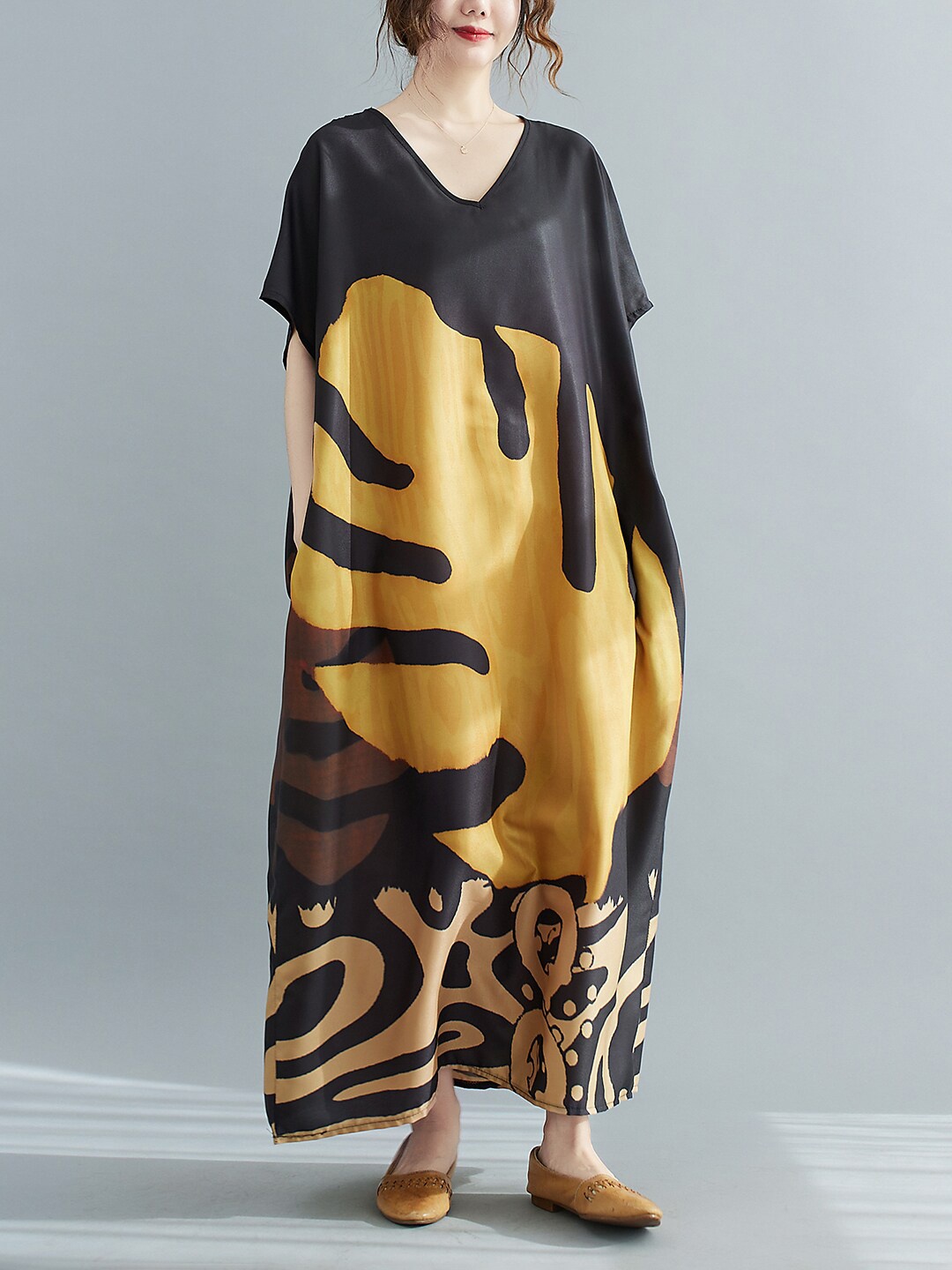 

JC Mode Floral Printed V-Neck Maxi Dress, Yellow