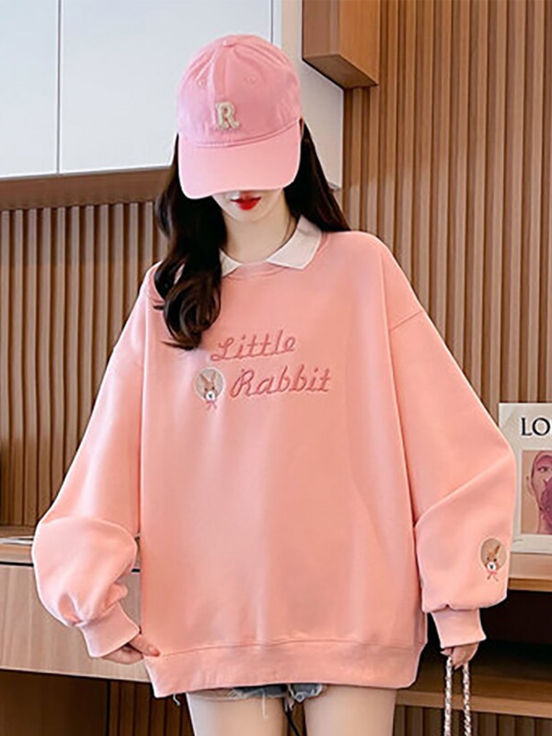 

JC Mode Typography Embroidered Round Neck Sweatshirt, Pink