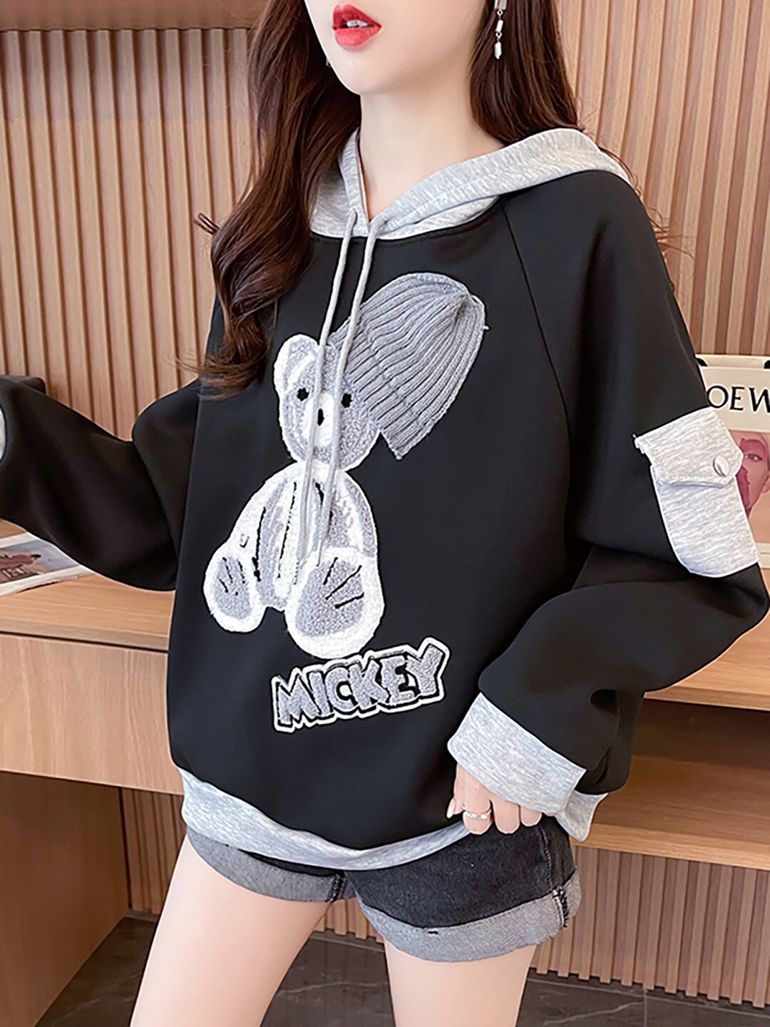 

JC Mode Graphic Embellished Hooded Sweatshirt, Black