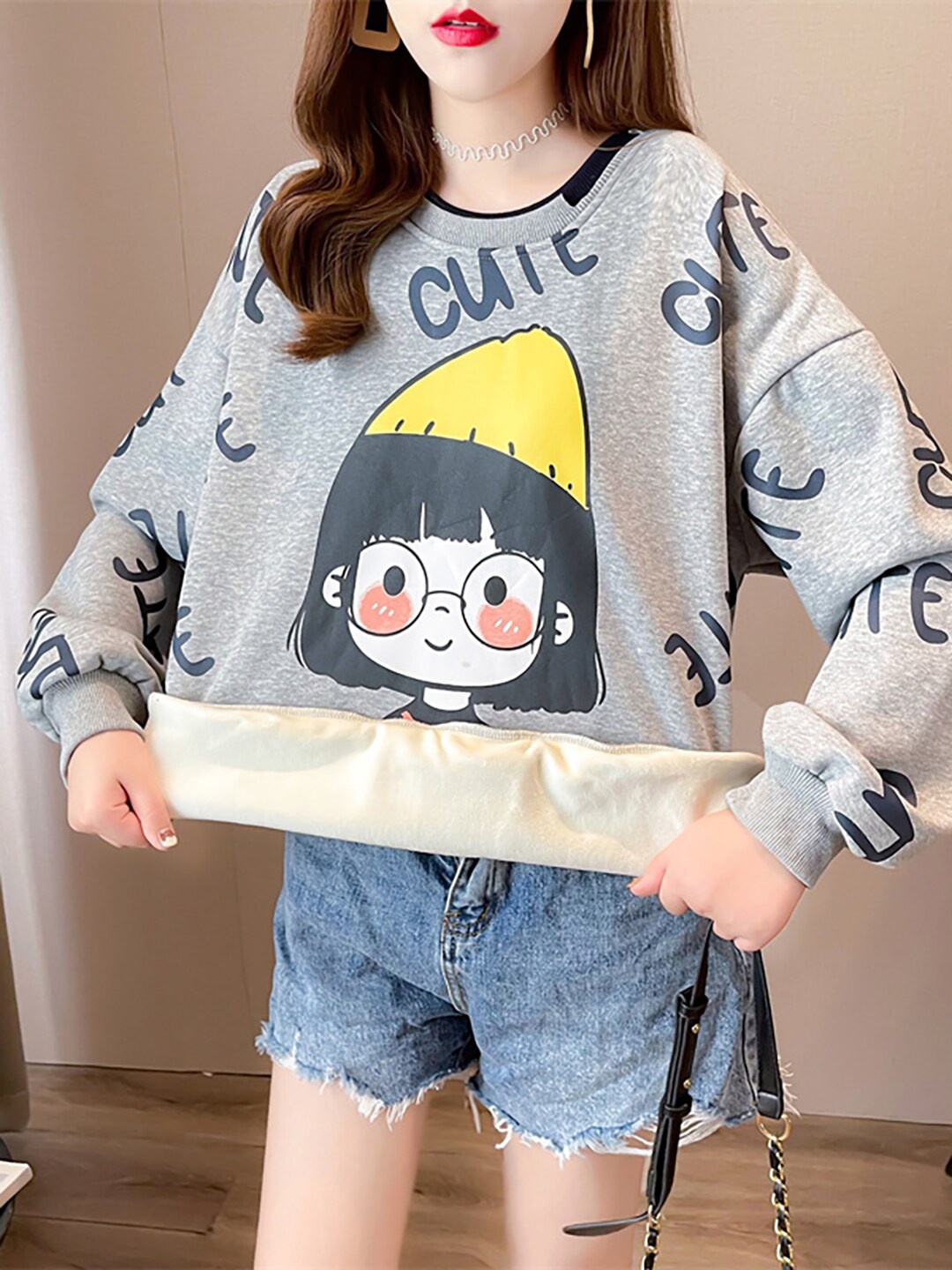 

JC Mode Typography Printed Longline Pullover Sweatshirt, Grey