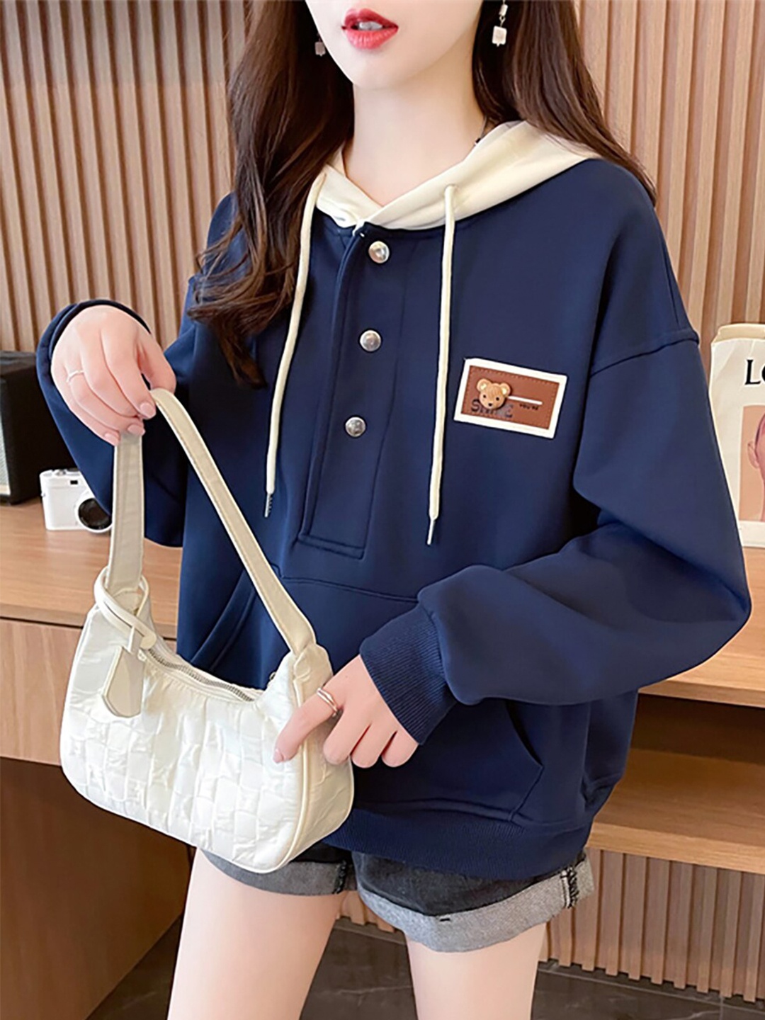 

JC Mode Long Sleeves Hooded Pullover, Blue