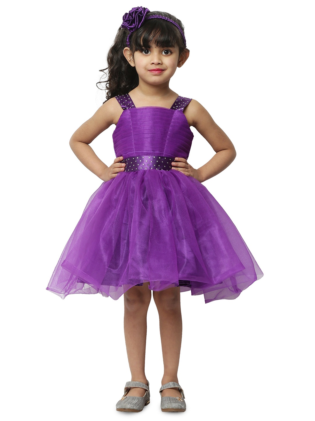 

BAESD Girls Shoulder Straps Tie Ups Net Fit & Flare Dress, Purple