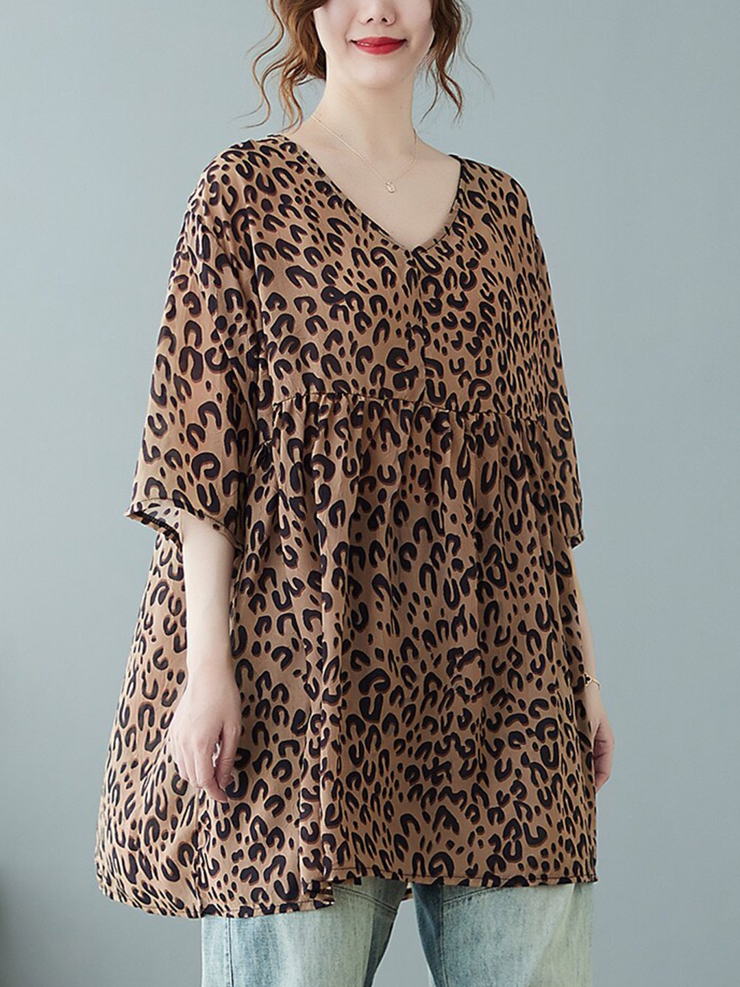 

JC Mode Animal Print A-Line Longline Top, Brown