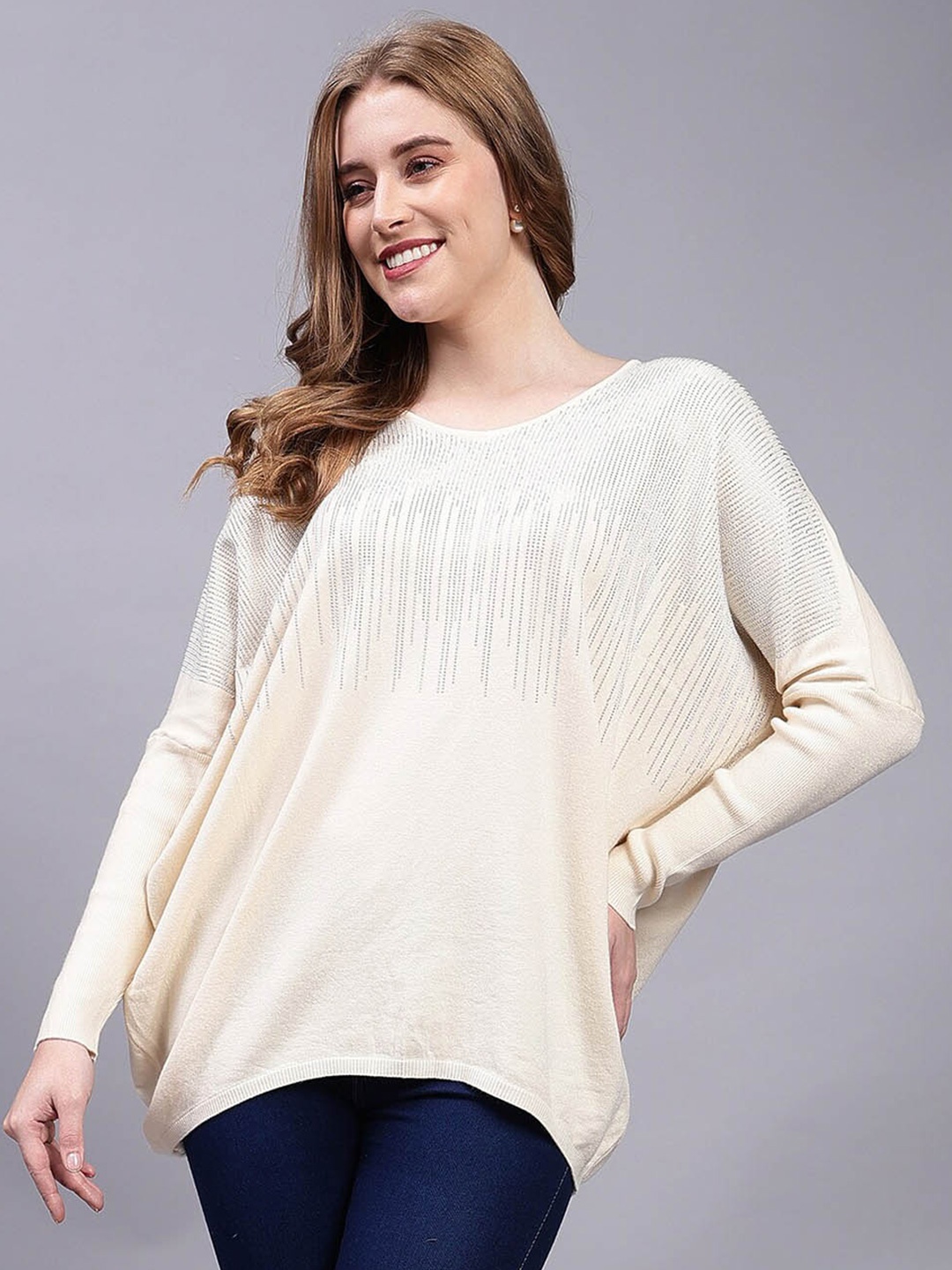

Steele Geometric Embellished Longline Top, Cream