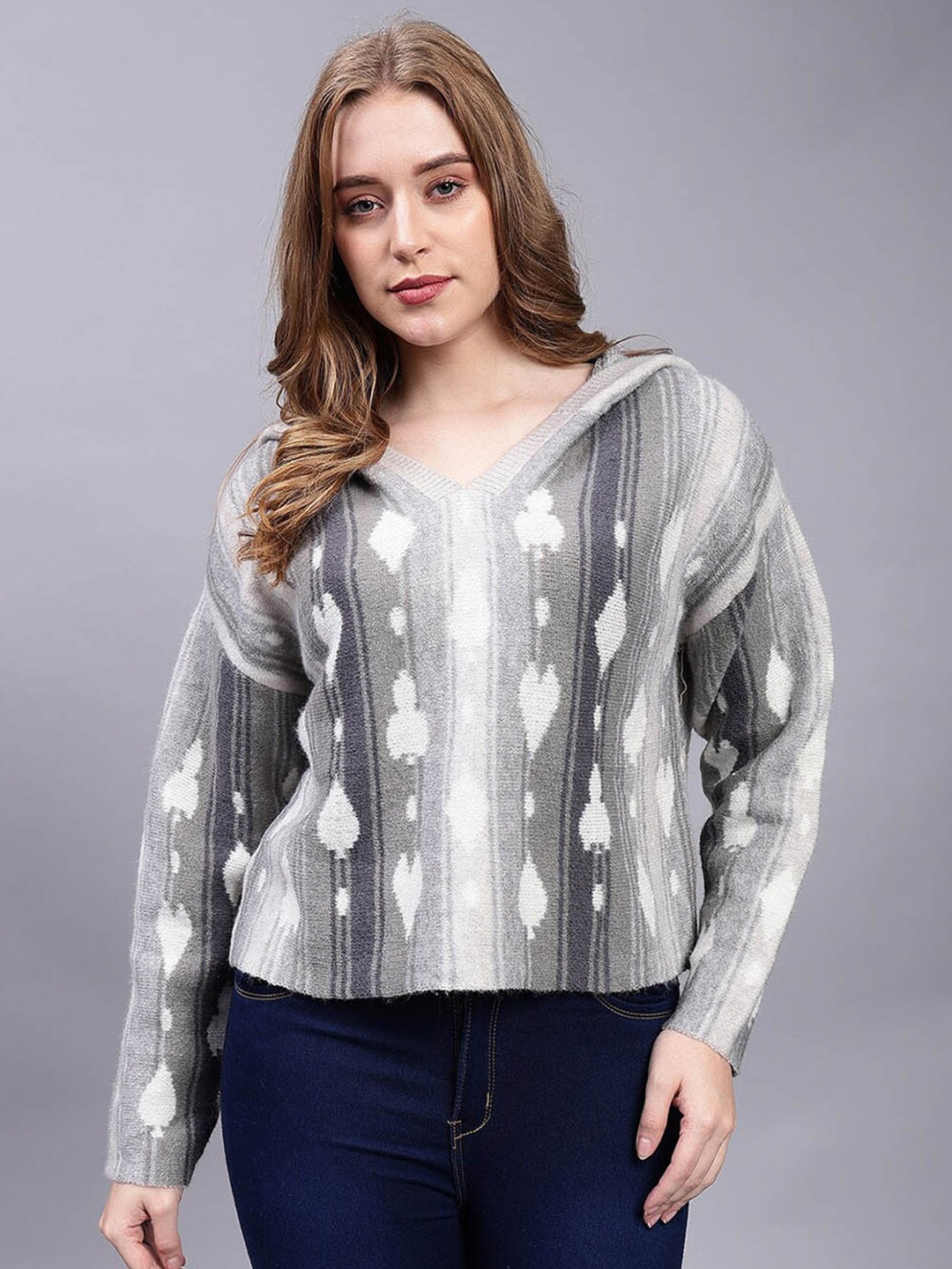 

Steele Self Design Hooded Cotton Wool Crop Top, Grey
