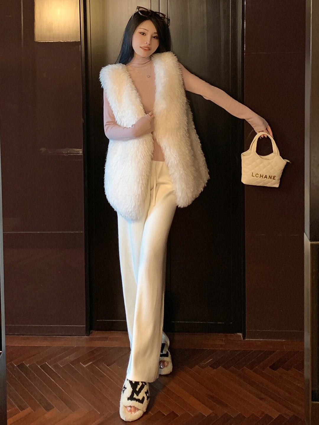 

JC Mode Sleeveless Open Front Jacket, Beige