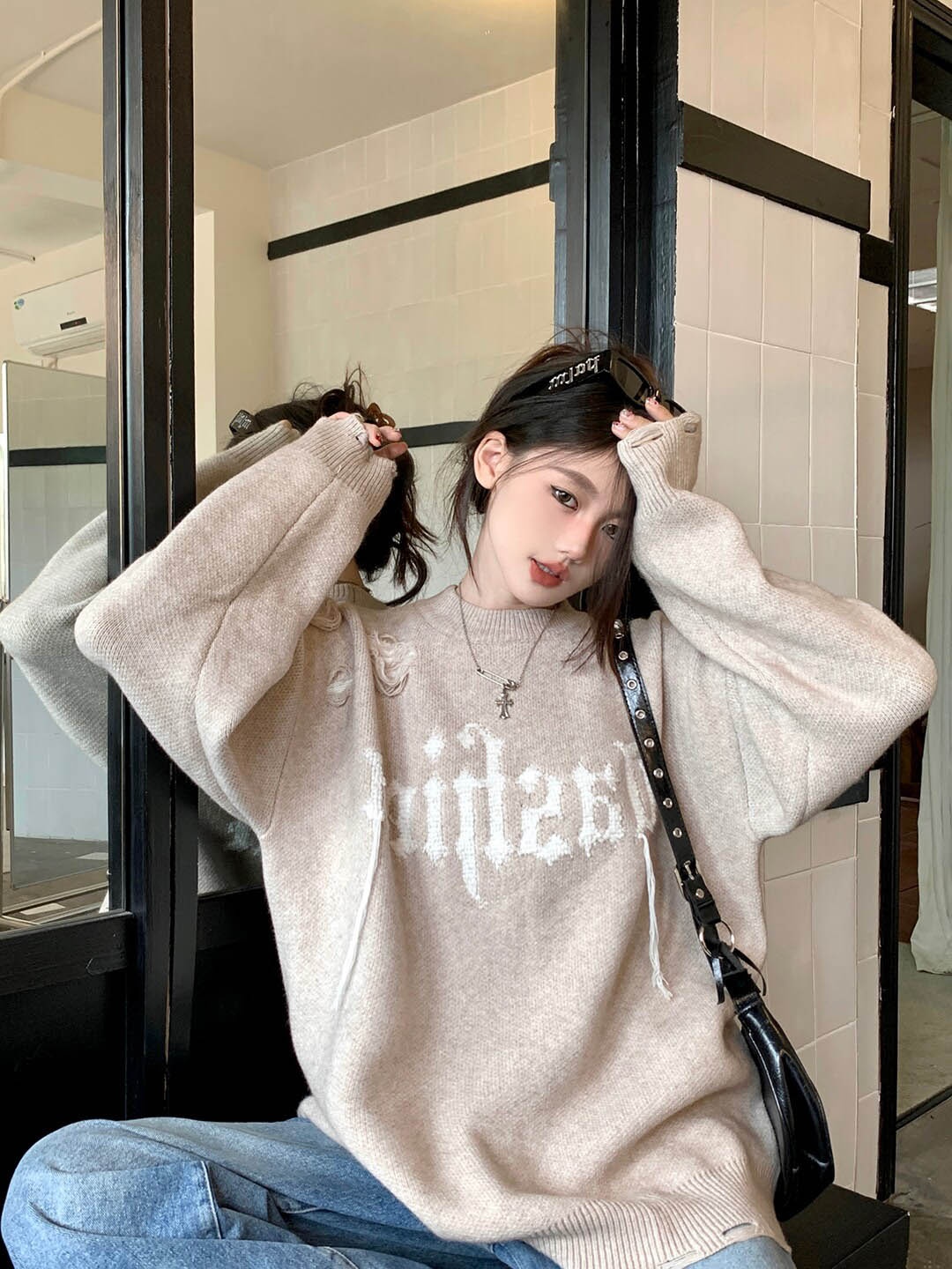 

JC Mode Self Design Long Sleeves Pullover, Beige