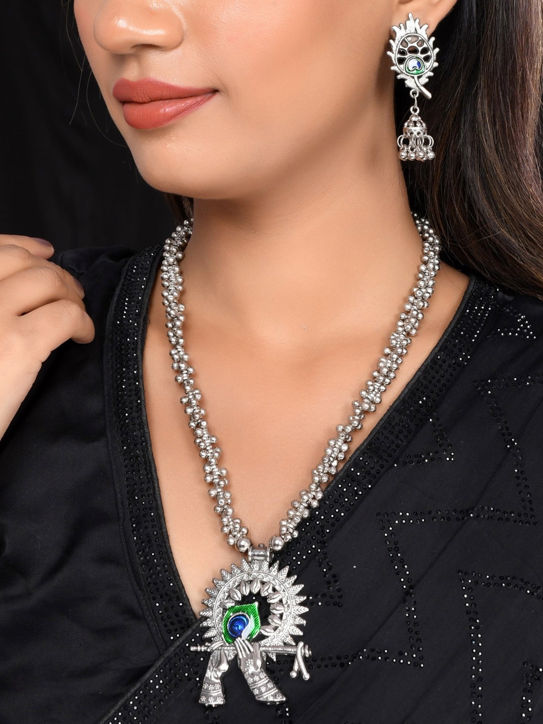 

VOJ Silver Plated Stone-Studded Jewellery Set