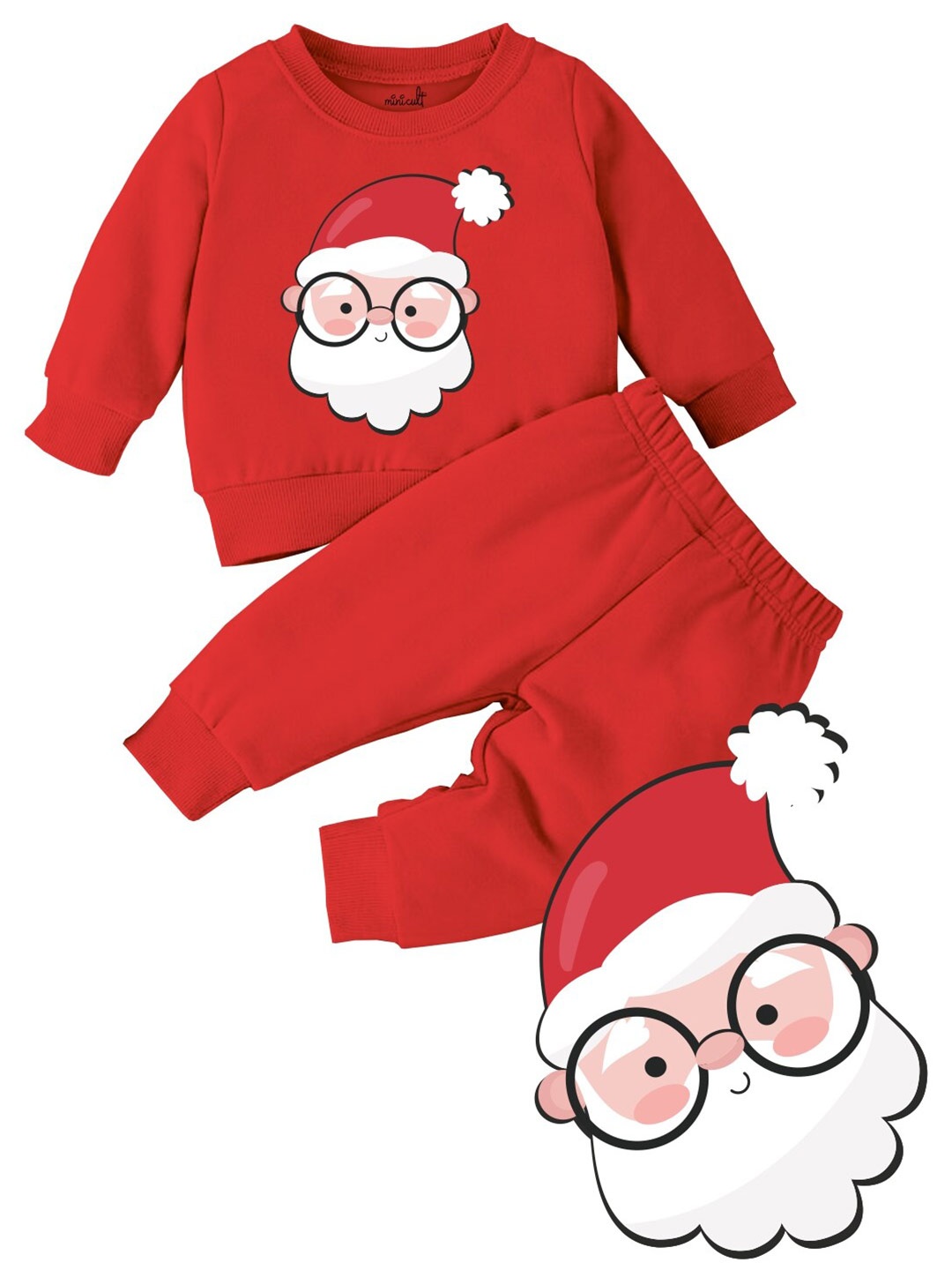 

Minicult Kids Santa Printed T-shirt with Pyjamas, Red