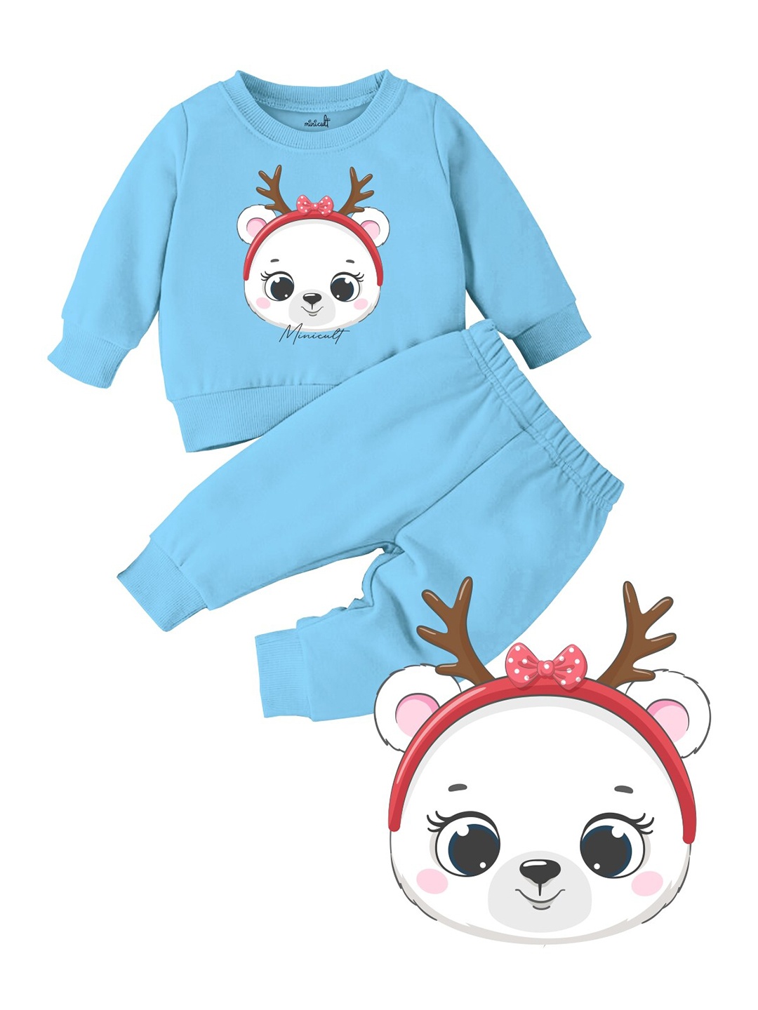

Minicult Kids Panda Printed T-shirt with Pyjamas, Blue