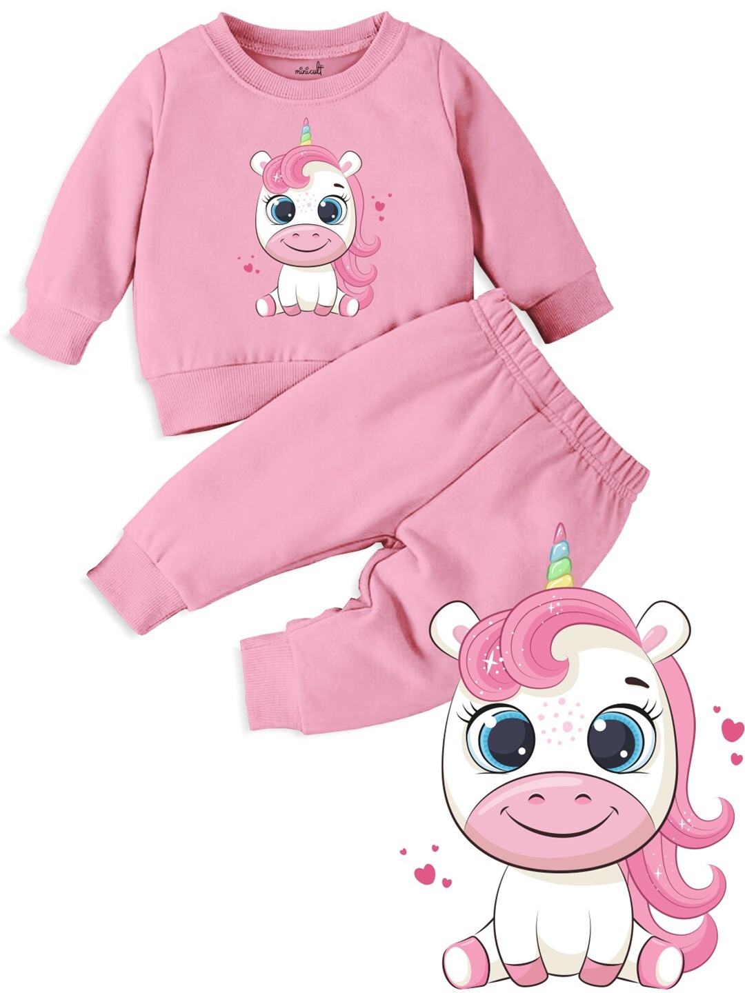 

Minicult Kids Printed Long Sleeves T-shirt with Pyjamas, Pink