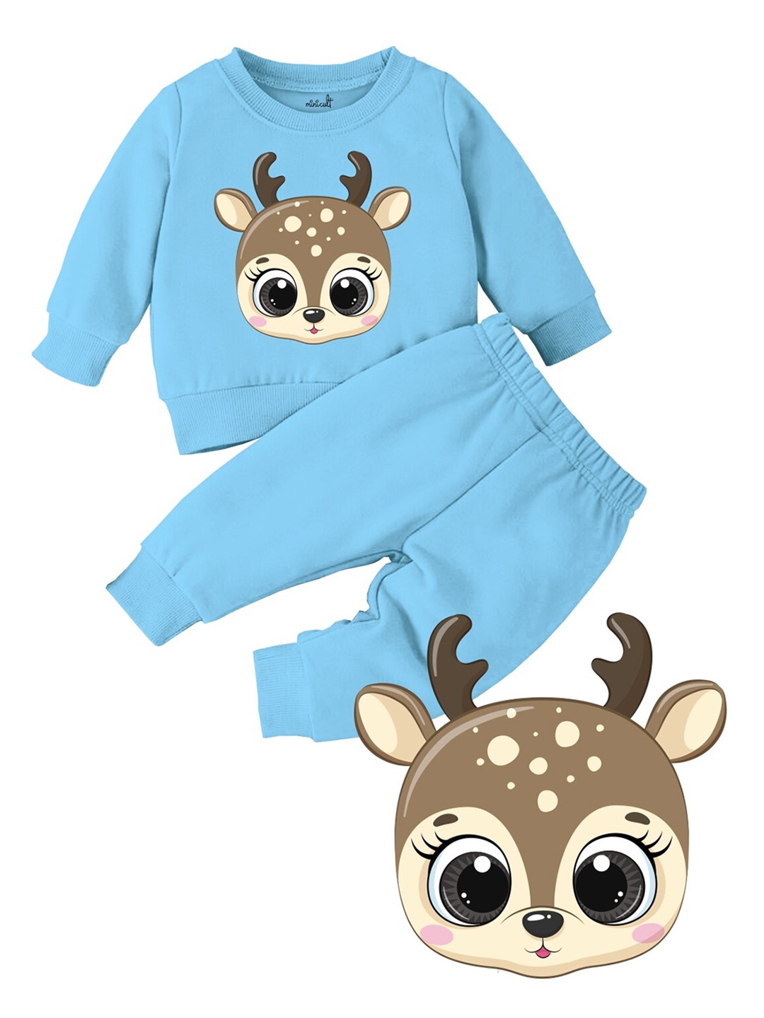 

Minicult Kids Elk Printed T-shirt with Pyjamas, Blue