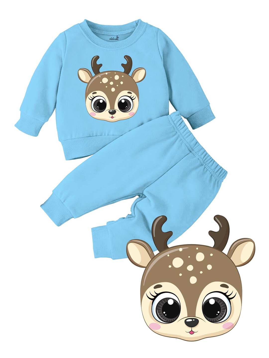 

Minicult Kids Printed Sweatshirt with Pyjamas, Blue