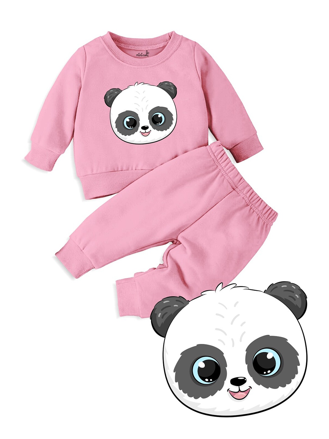 

Minicult Kids Panda Printed T-shirt with Pyjamas, Pink