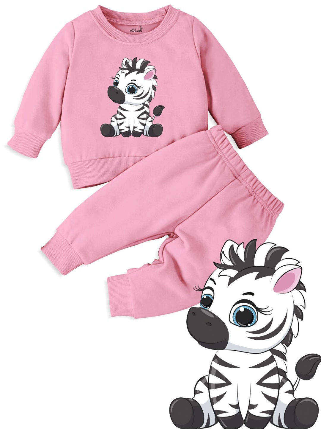

Minicult Kids Zebra Printed T-shirt with Pyjamas, Pink