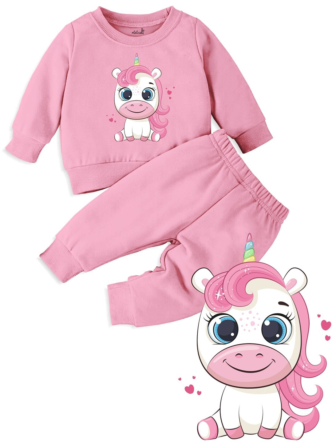

Minicult Kids Printed Long Sleeves T-shirt with Pyjamas, Pink