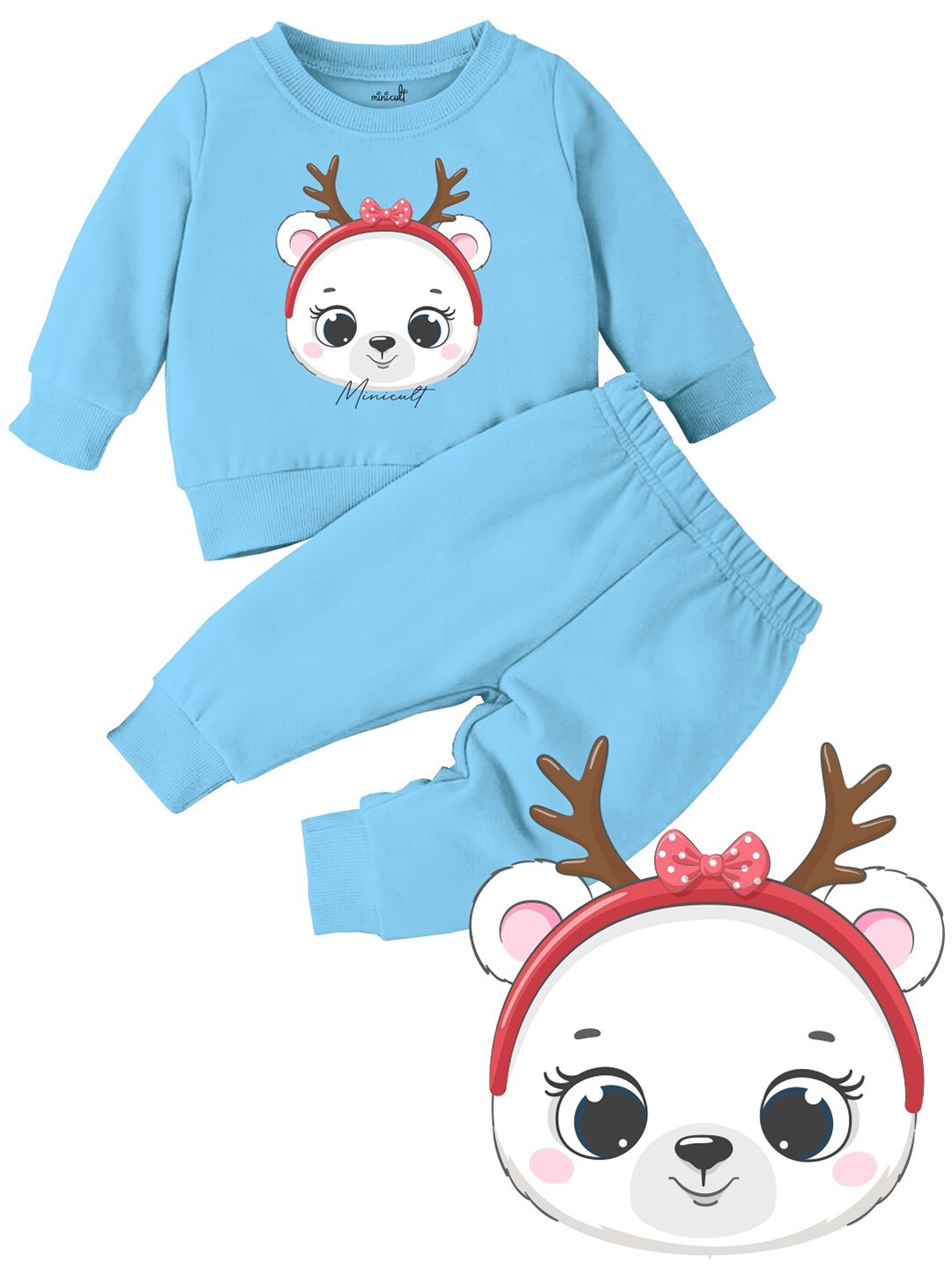 

Minicult Kids Panda Printed T-shirt with Pyjamas, Blue