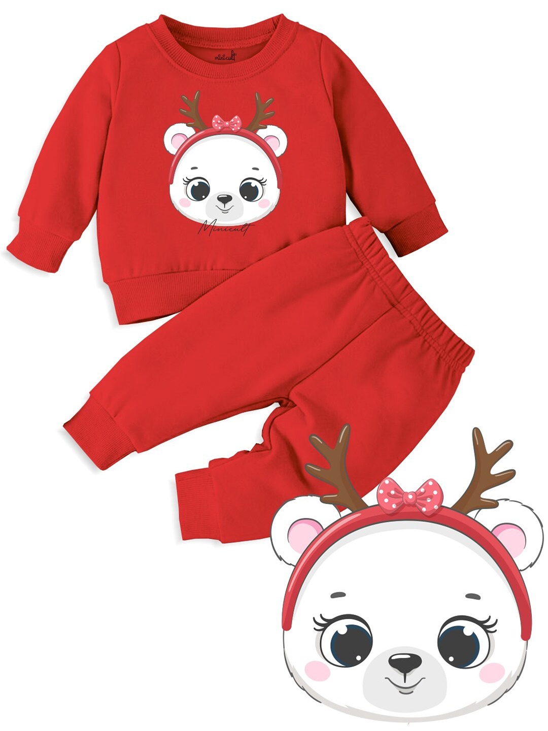 

Minicult Kids Panda Printed T-shirt with Pyjamas, Red