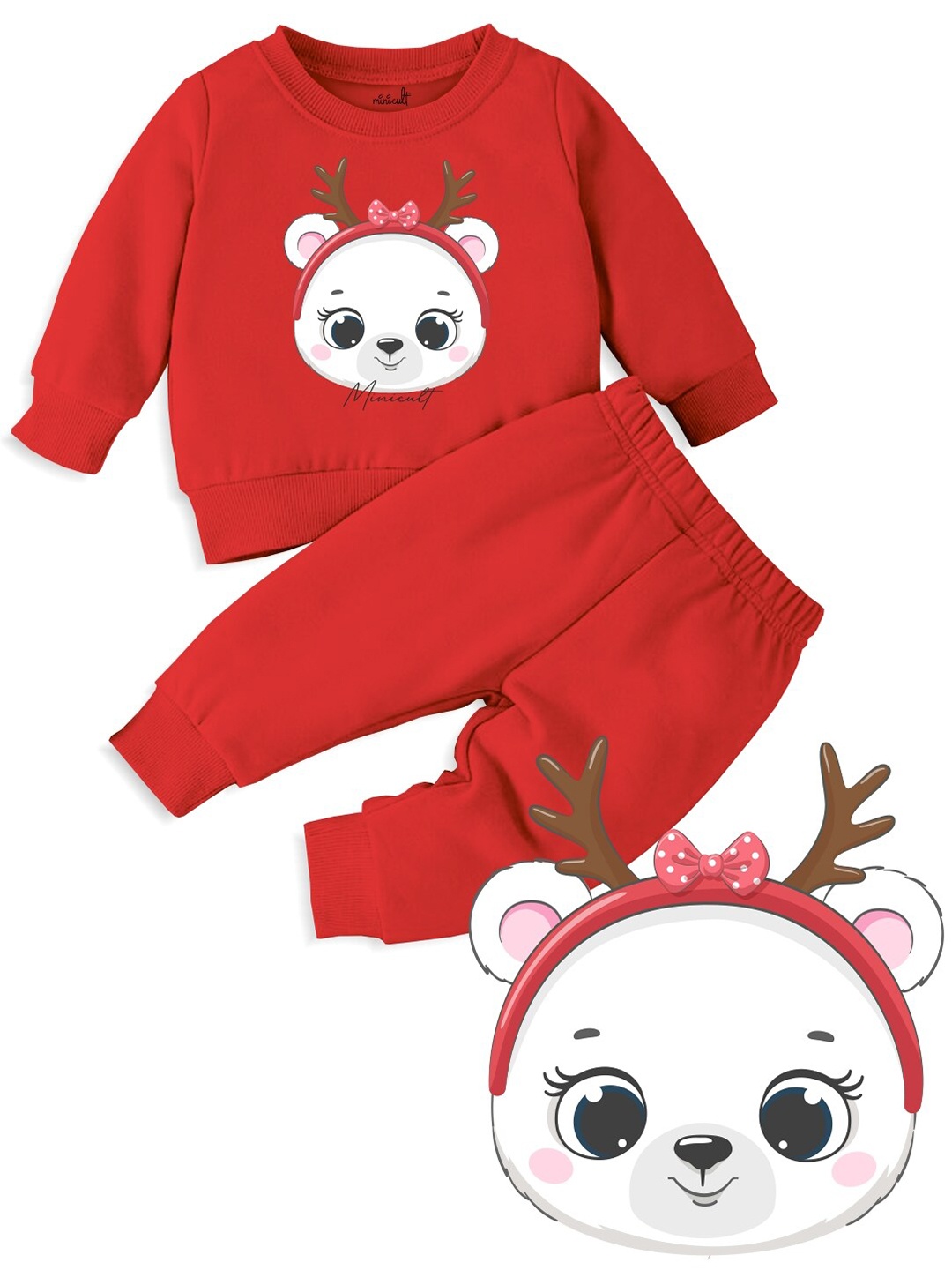 

Minicult Kids Printed Long Sleeves T-shirt with Pyjamas, Red