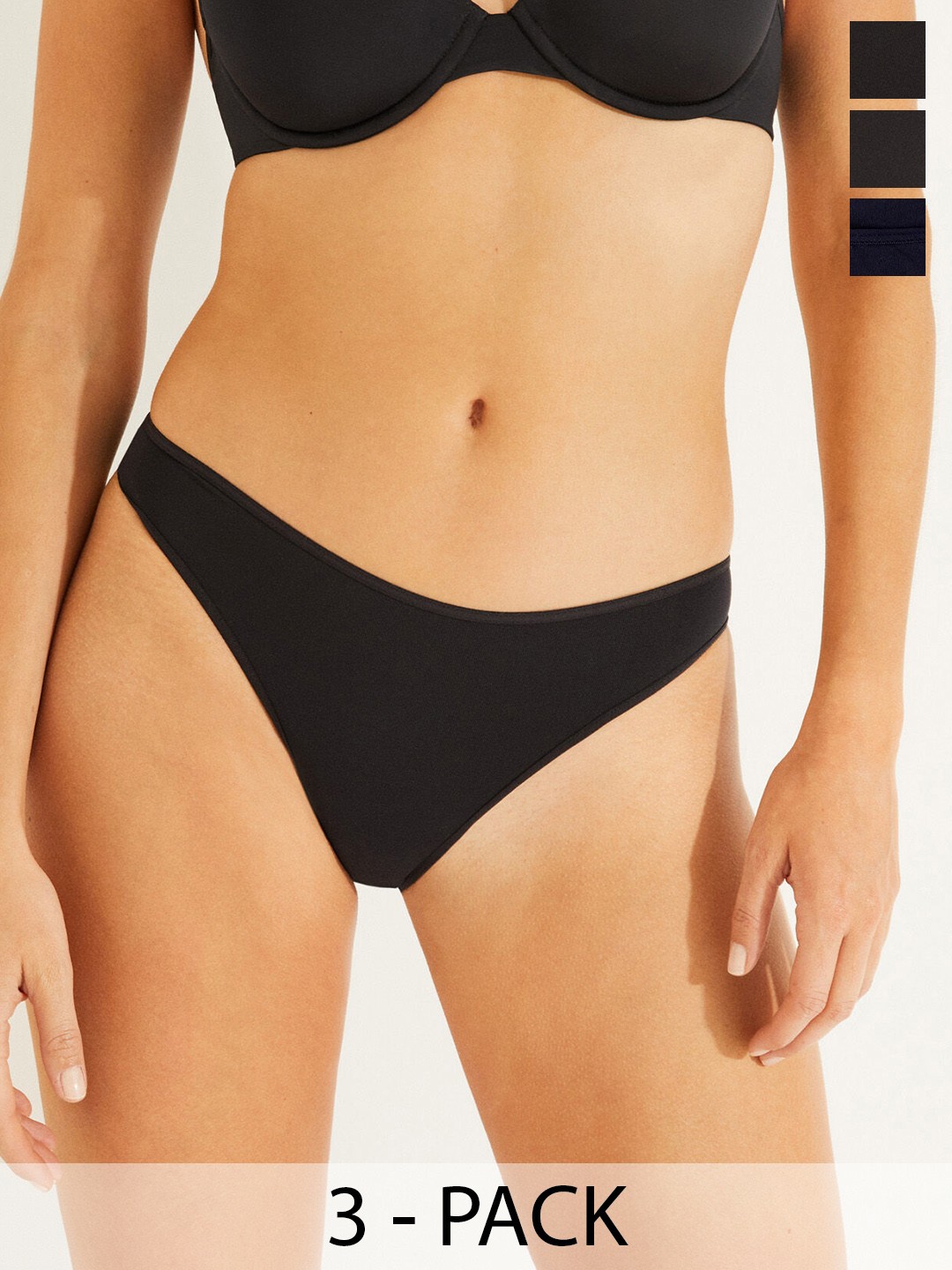 

women'secret Pack of 3 Basic Briefs 7682921-1, Black