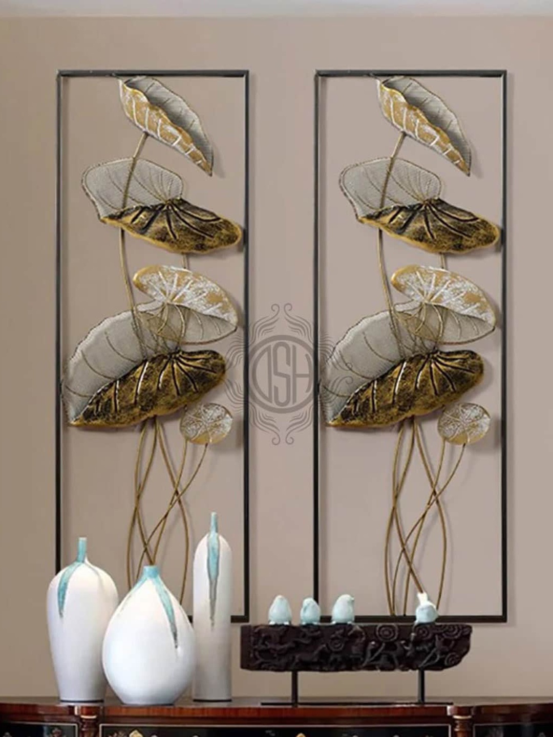 

DSH Crafting Your Curiosity Brown 2 Pieces Lotus Carved Metal Wall Decors