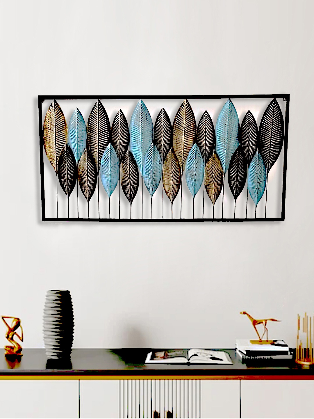 

DSH Crafting Your Curiosity Blue Standing Leaf Metal Hanging Wall Decor