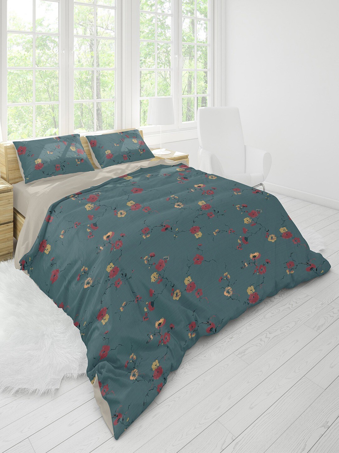 

Himeya Teal & Pink Floral Cotton Mild Winter Double Bed Quilt