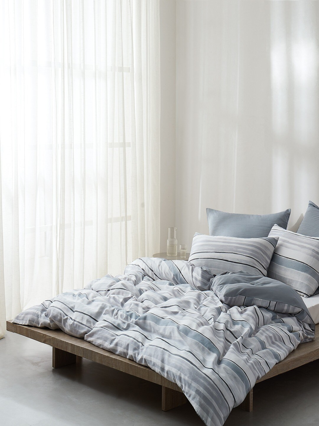 

Himeya Grey & White Striped Cotton Double Bed Quilt With 2 Pillow Covers