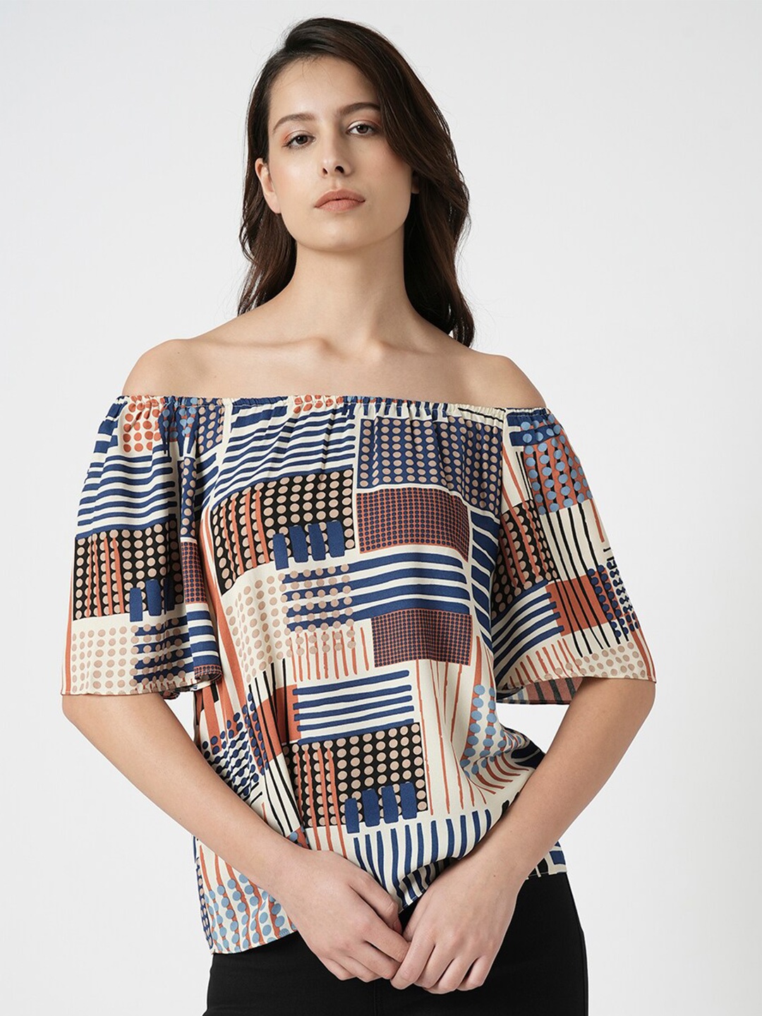 

Vero Moda Abstract Printed Off-Shoulder Bardot Top, Blue