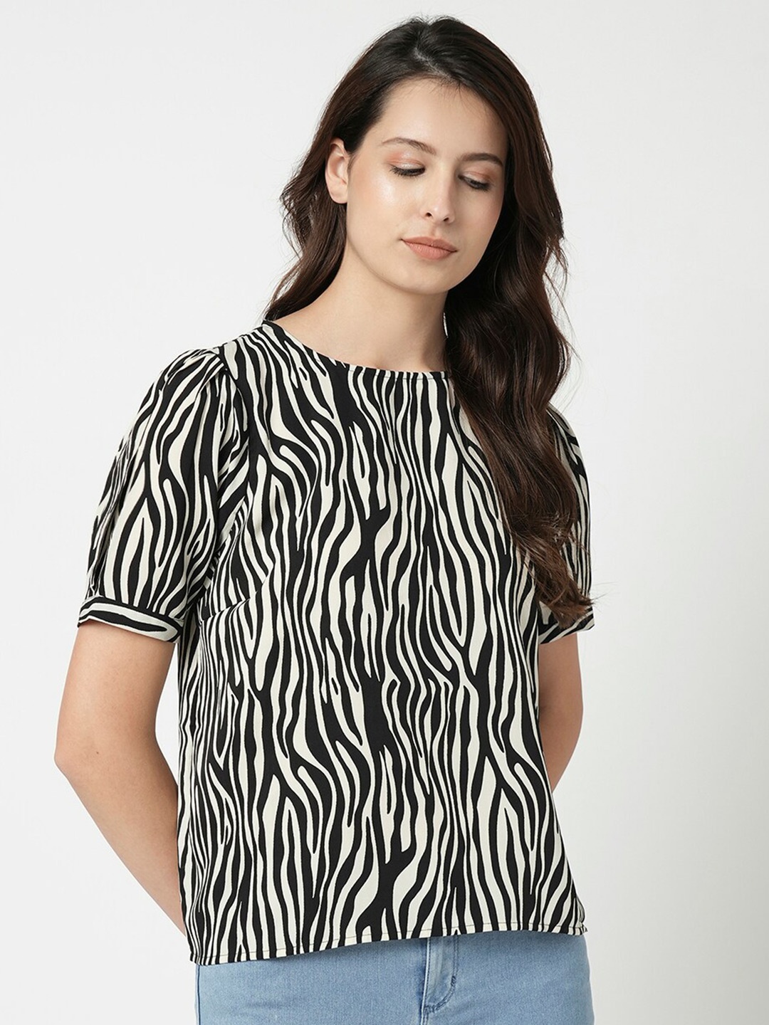 

Vero Moda Animal Printed Puff Sleeve Top, Black