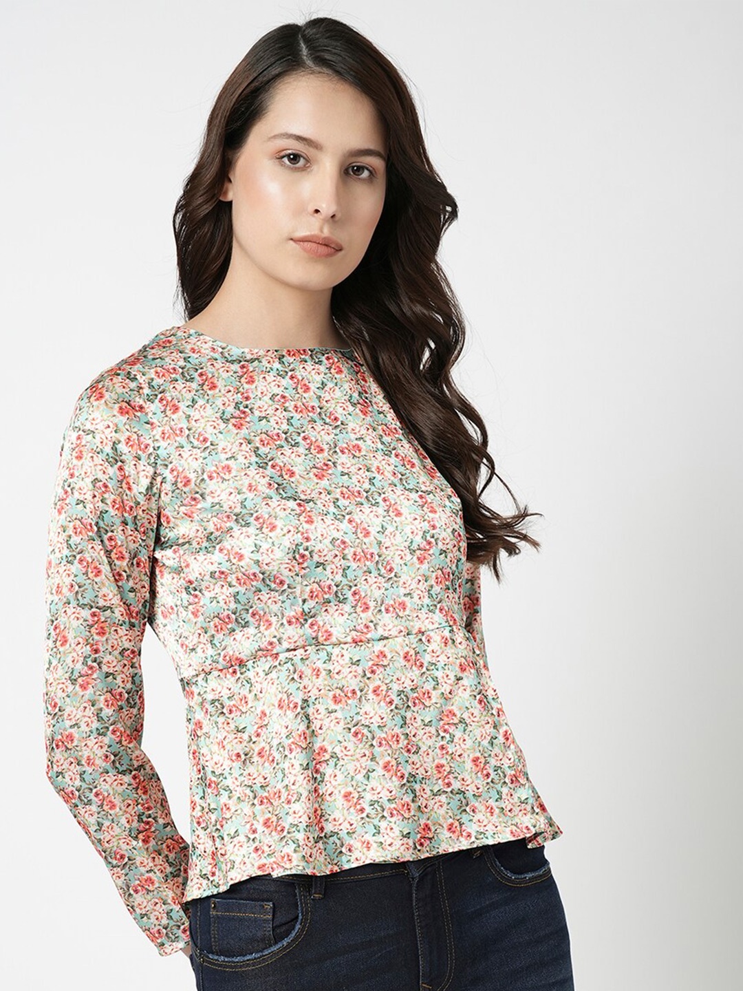 

Vero Moda Floral Printed Peplum Top, Beige
