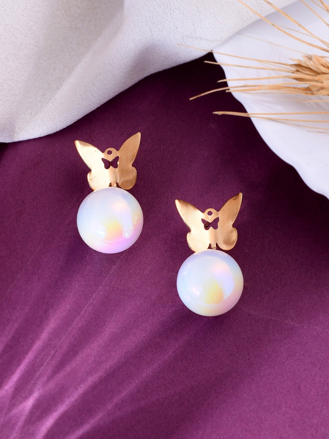 

VOJ Gold-Plated Butterfly Beaded Drop Earrings