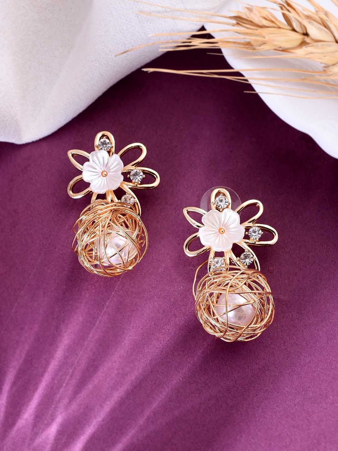 

VOJ Gold-Toned Floral Studs Earrings