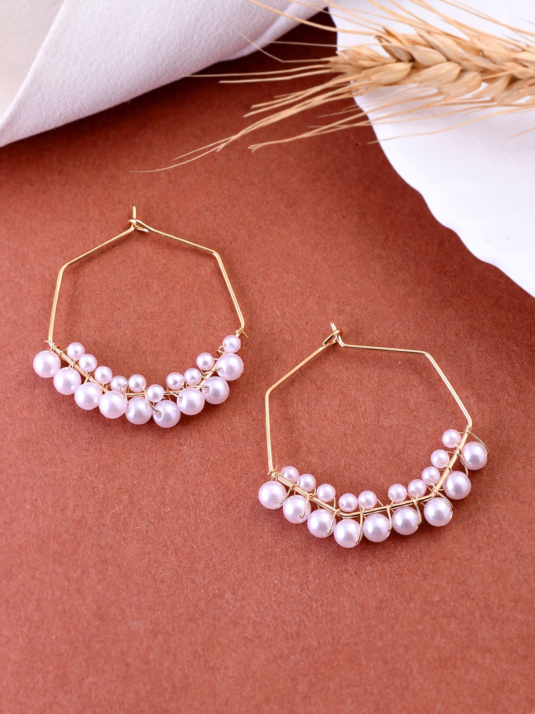 

VOJ Gold-Plated Spherical Artificial Beads Hoop Earrings