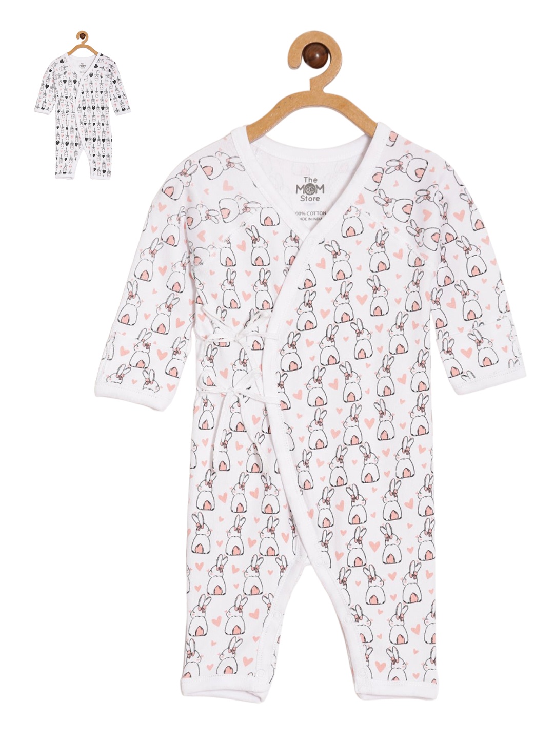 

The Mom Store Infants Pack Of 2 Printed Cotton Rompers, White