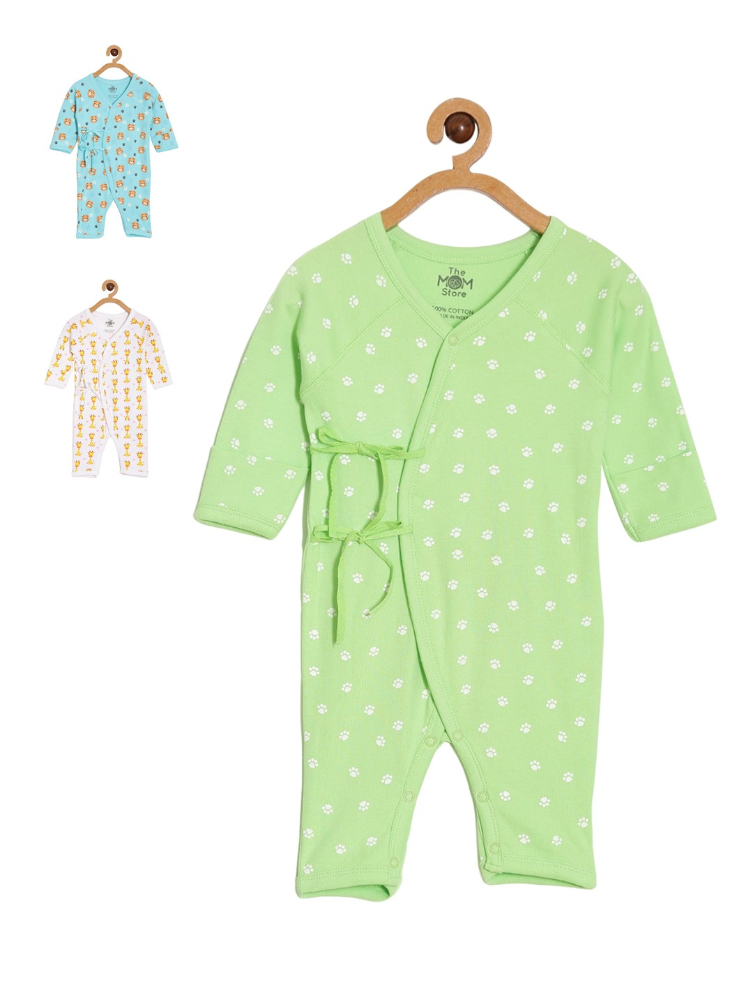 

The Mom Store Infants Pack Of 3 Printed Cotton Rompers, Blue