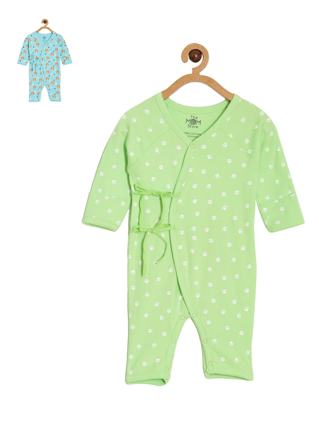 

The Mom Store Infants Pack Of 2 Printed Cotton Rompers, Green