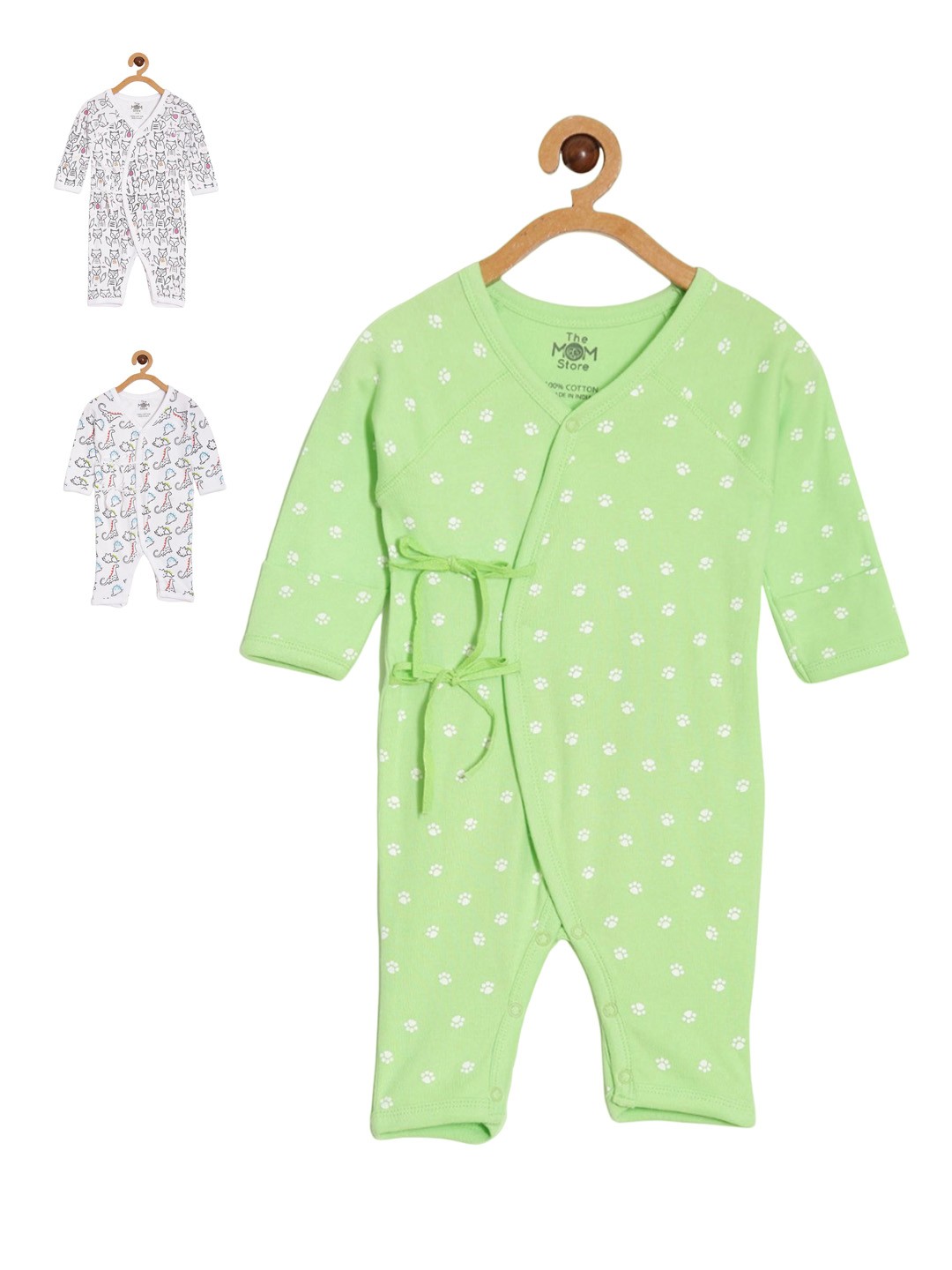 

The Mom Store Infants Pack Of 3 Printed Cotton Rompers, White